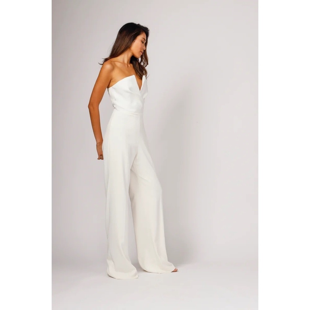 Jay Godfrey Dawson Strapless Satin Wide Leg Jumpsuit Diamond White (2) CLEARANCE - Picture 4 of 6